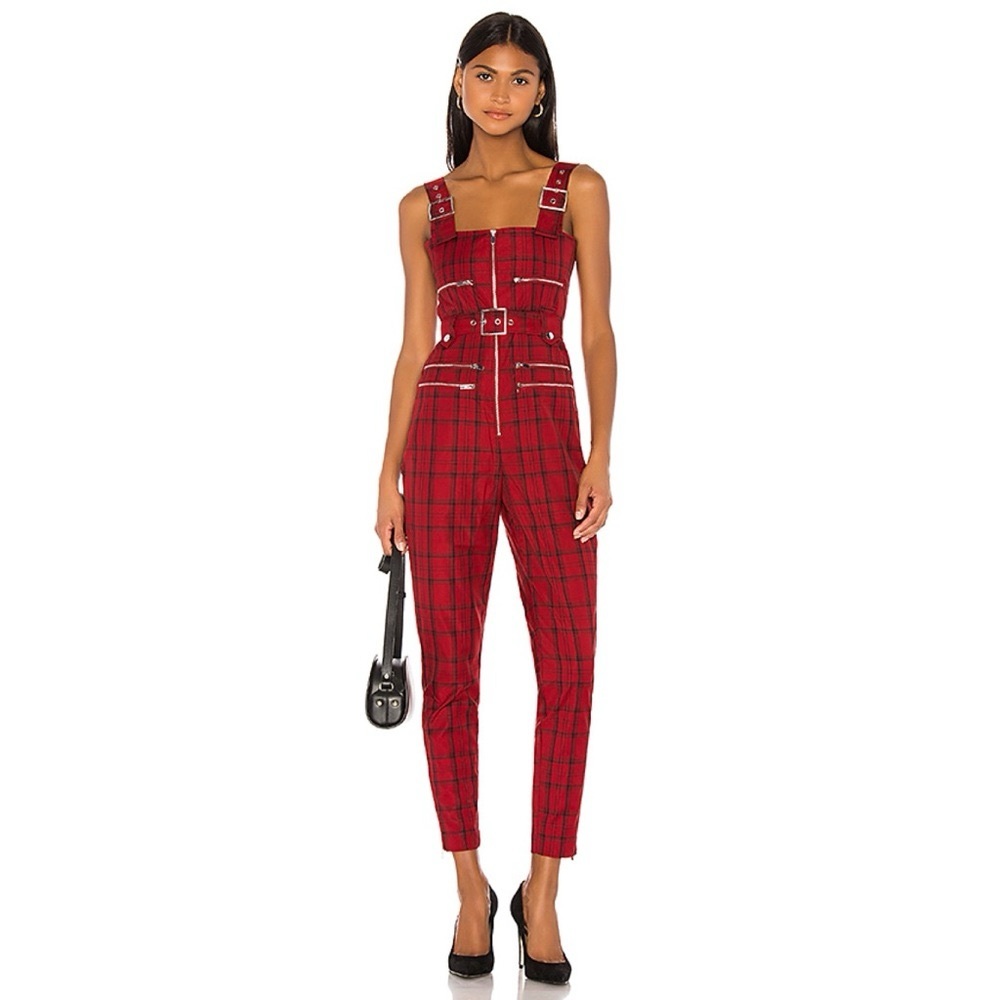 SOLD WeWoreWhat Red Plaid Moto Jumpsuit – As Seen on The Bold Type & Raven’s